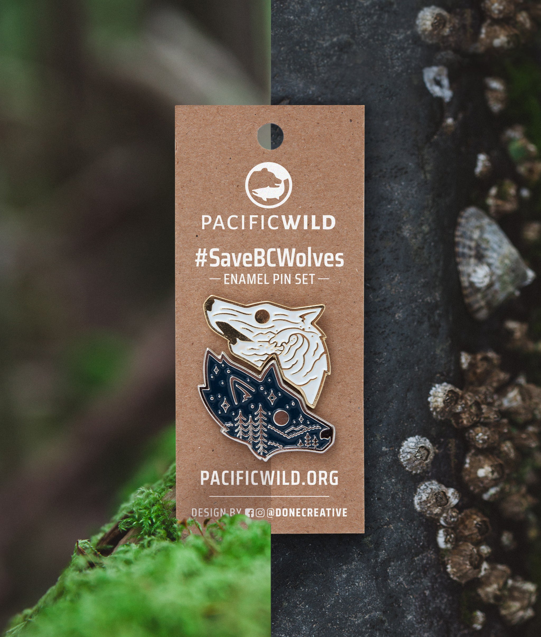 Coastal Sea Wolf & Gray Wolf Enamel Pin Set – Pacific Wild